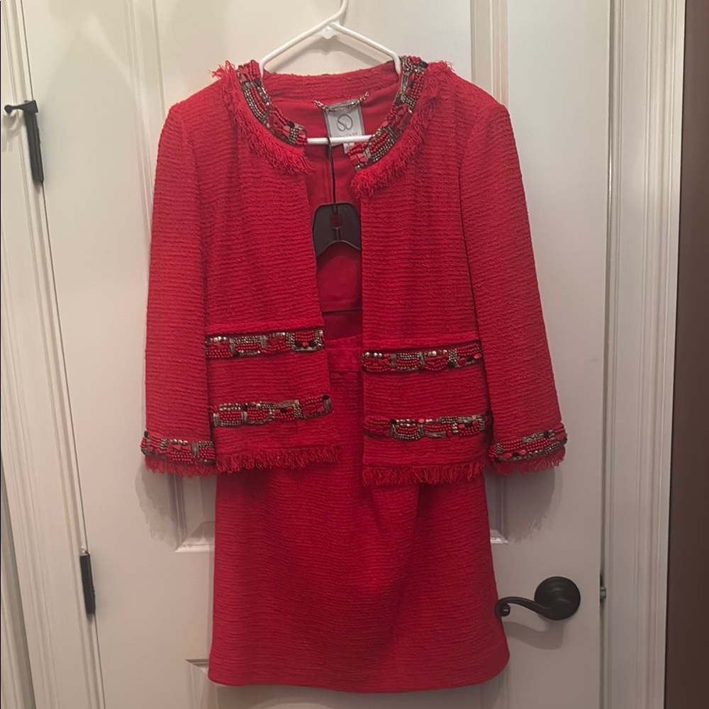 St John Couture Red Skirt and Jacket Set